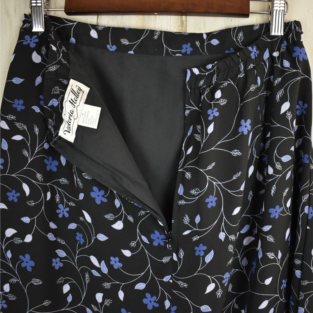 Vintage Floral Maxi Skirt Medium Black Blue Flowy 90s Dark Grunge Whimsigoth M - Picture 7 of 8